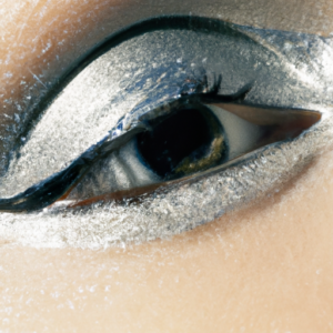 A close-up of a pair of eyes with a silver, shimmery eyeliner stroke.