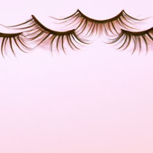 A set of eyelashes fanning out against a bright pink background.