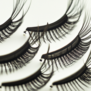 A close up of a set of false lashes, with the tips of the lashes perfectly curled and separated.