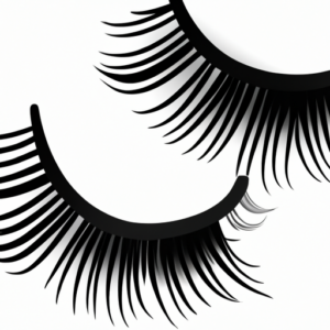 A pair of long, black eyelashes with a glossy finish.