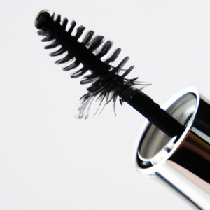 Close-up of a tube of mascara with individual lashes curling around it.