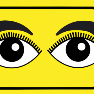 A pair of eyes with long eyelashes, surrounded by a yellow caution icon.