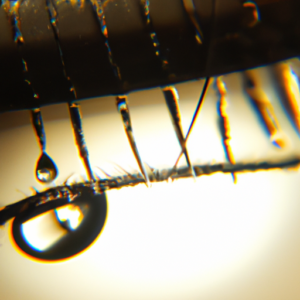 Suggestion: A close-up of a single eyelash, with a background of swirling light reflecting off multiple drops of oil.