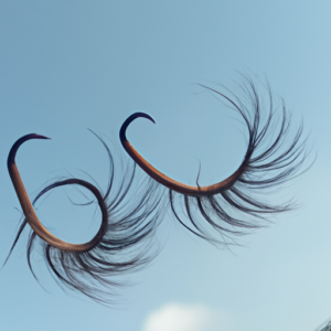 A picture of a pair of eyelashes curled up towards the sky.