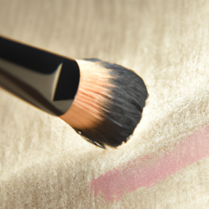 A close-up of a makeup brush painting a delicate, light brushstroke on a canvas.