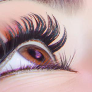 A close up of a pair of eyes framed by thick and voluminous lashes.