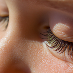 A close-up of a pair of eyes, with long, thick eyelashes.