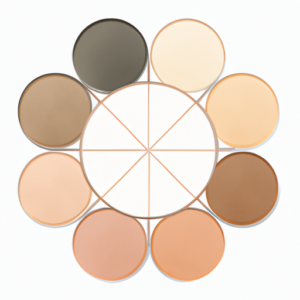 A half-circle of warm and cool-toned shades of bronzer and contour makeup, arranged in a gradient pattern.