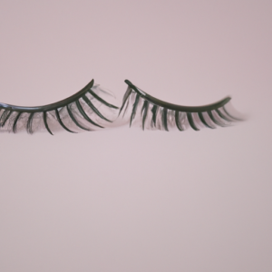 A close-up of a pair of false lashes with a light pink background.
