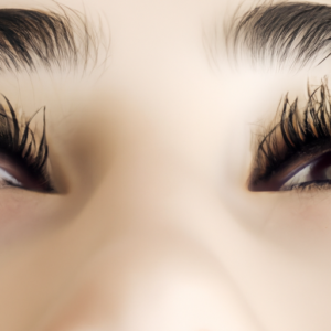 A closeup of a pair of eyes with long, lush eyelashes.