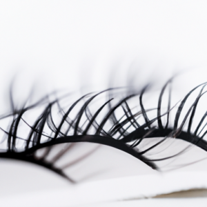 A close-up of a set of eyelashes with a curled shape.