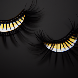 A closeup of a pair of Halloween-themed false eyelashes on a black background.