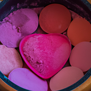 Suggested Image Prompt: A close-up of a variety of blush colors in a heart-shaped container.