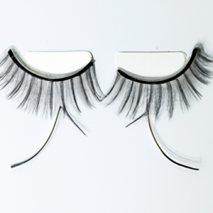 A close-up of two false eyelashes with a strong magnetic force pulling them together.