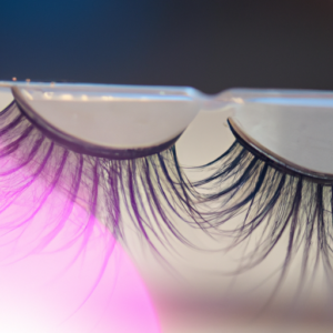 A close-up of a pair of false eyelashes with a light reflecting off them.